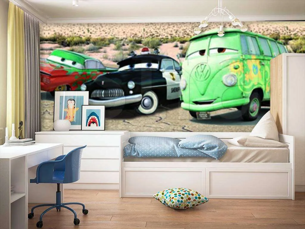 Фотообои Тачки перед соревнованиями панорама  12-253