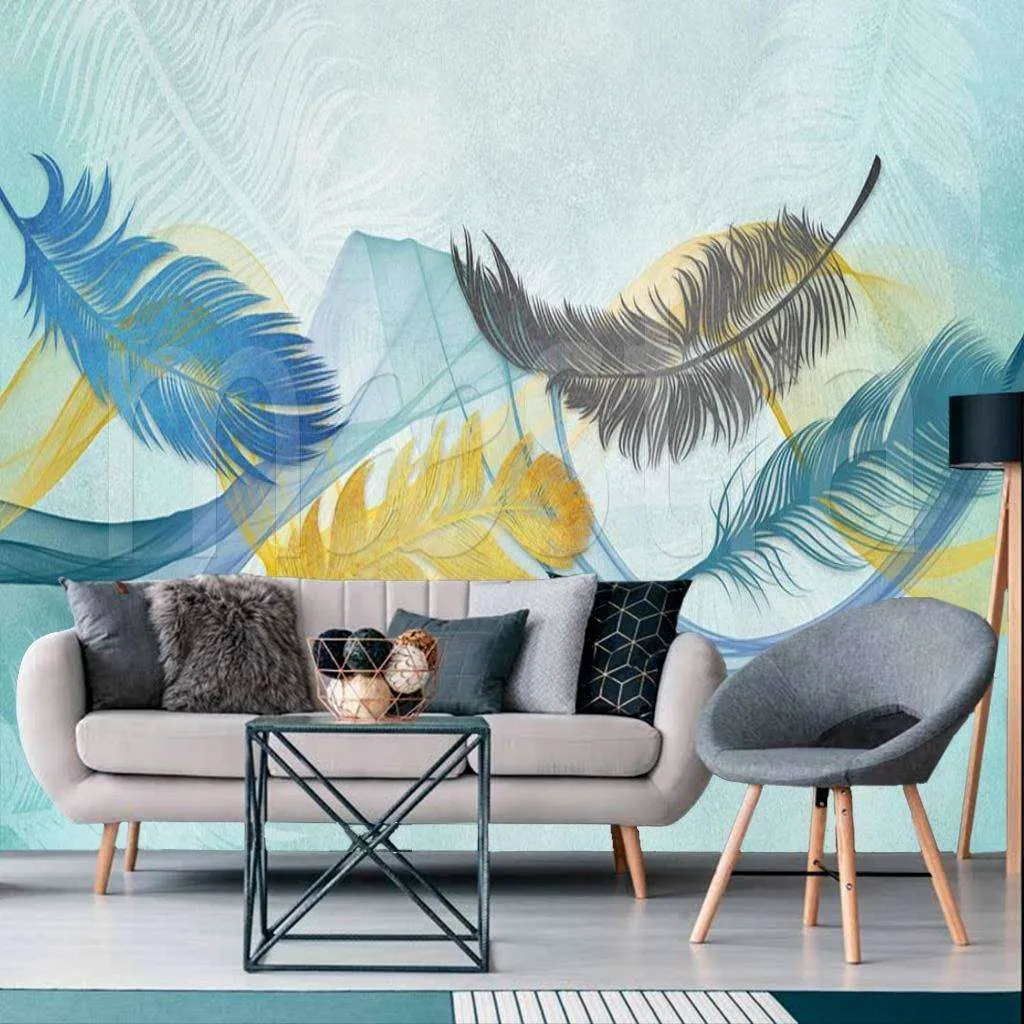 Фотообои в интерьере перья летят  15-489 фото