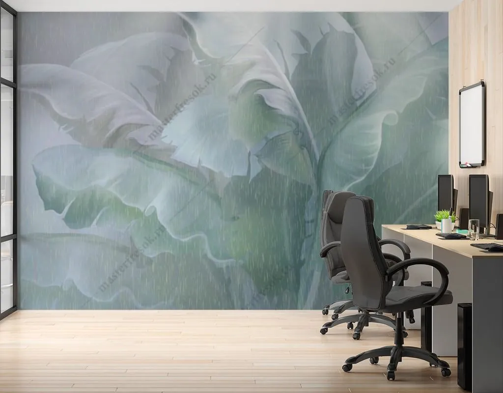 Фотообои в интерьере зеленые листья банана  13-457 фото