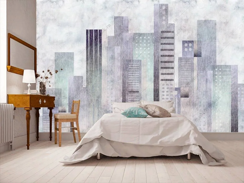 Фотообои в интерьере город акварелью  15-868 фото