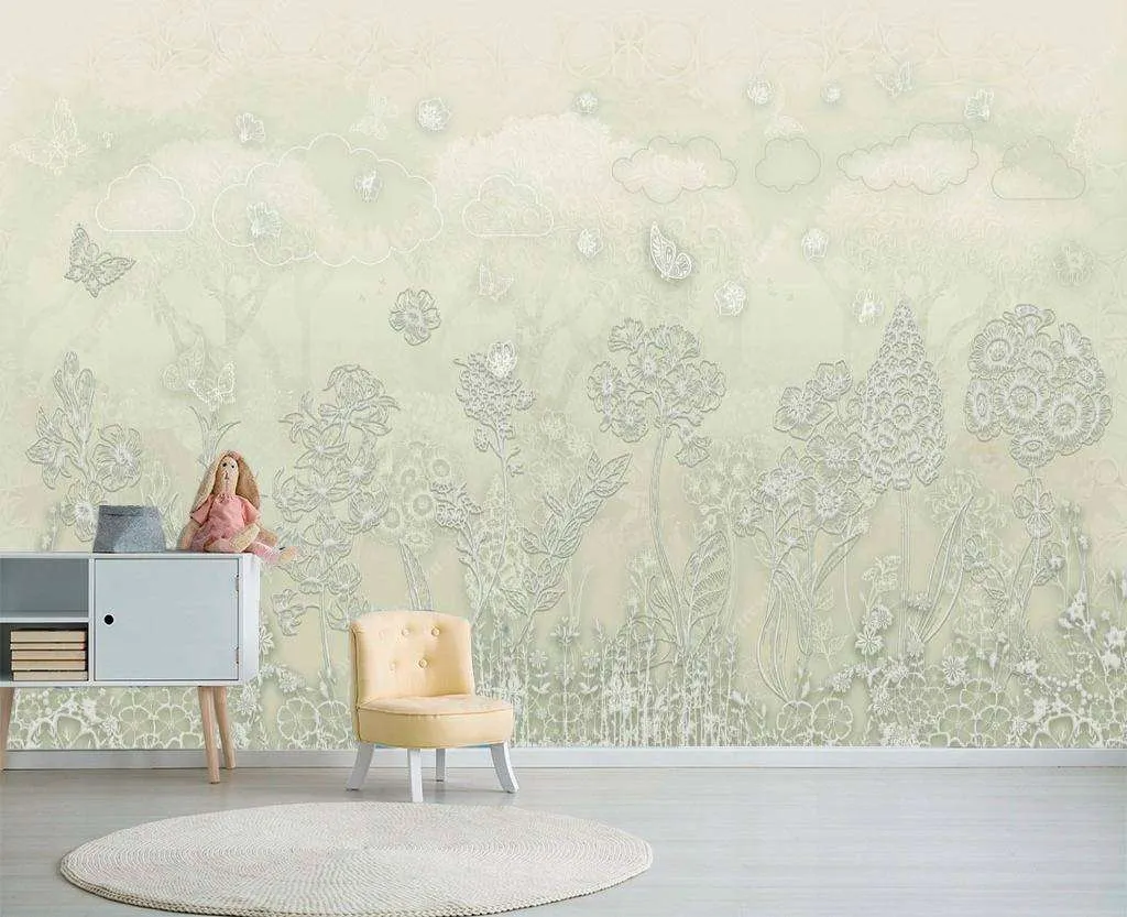 Фотообои в интерьере зеленое поле с цветами  13-120 фото