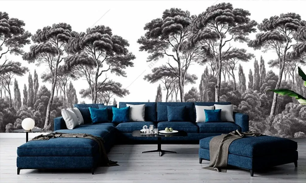 Фотообои в интерьере кипарис в технике гризайль  9-1673 фото