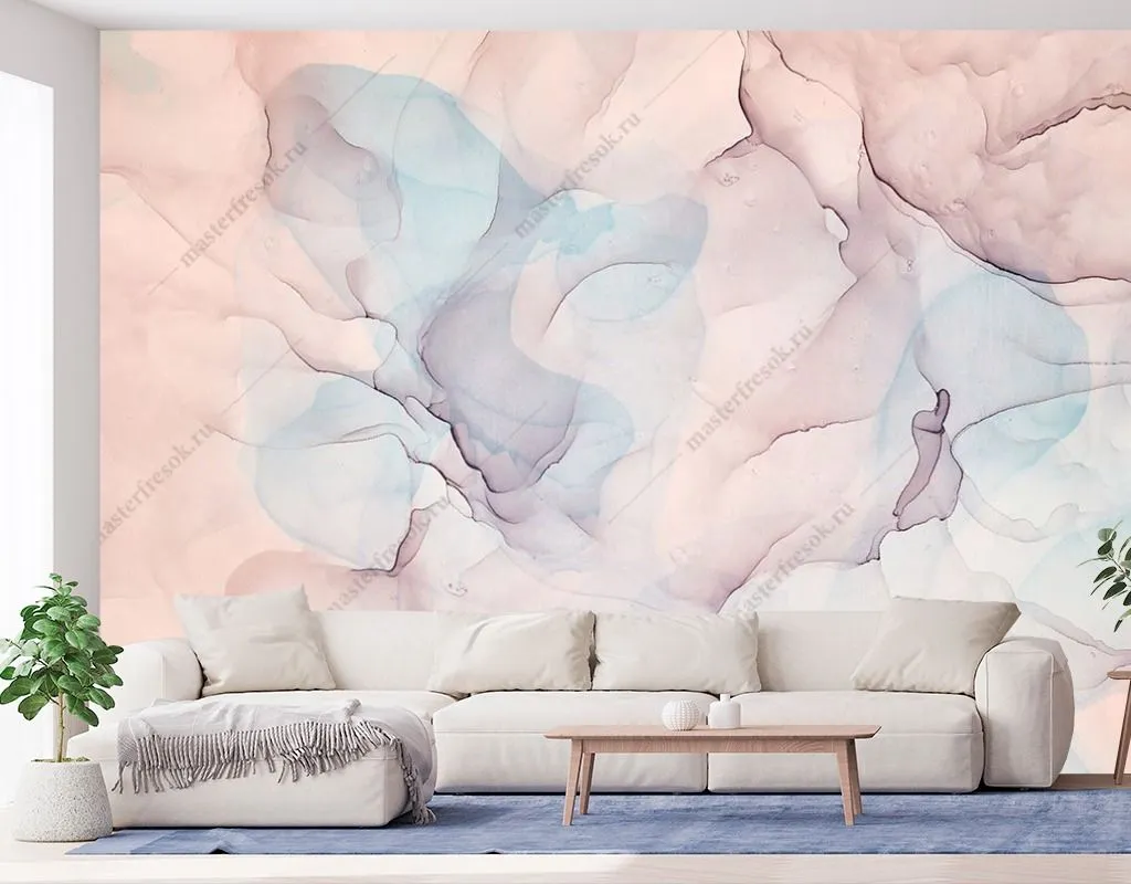 Фотообои в интерьере розовая акварель флюид  9-1500 фото