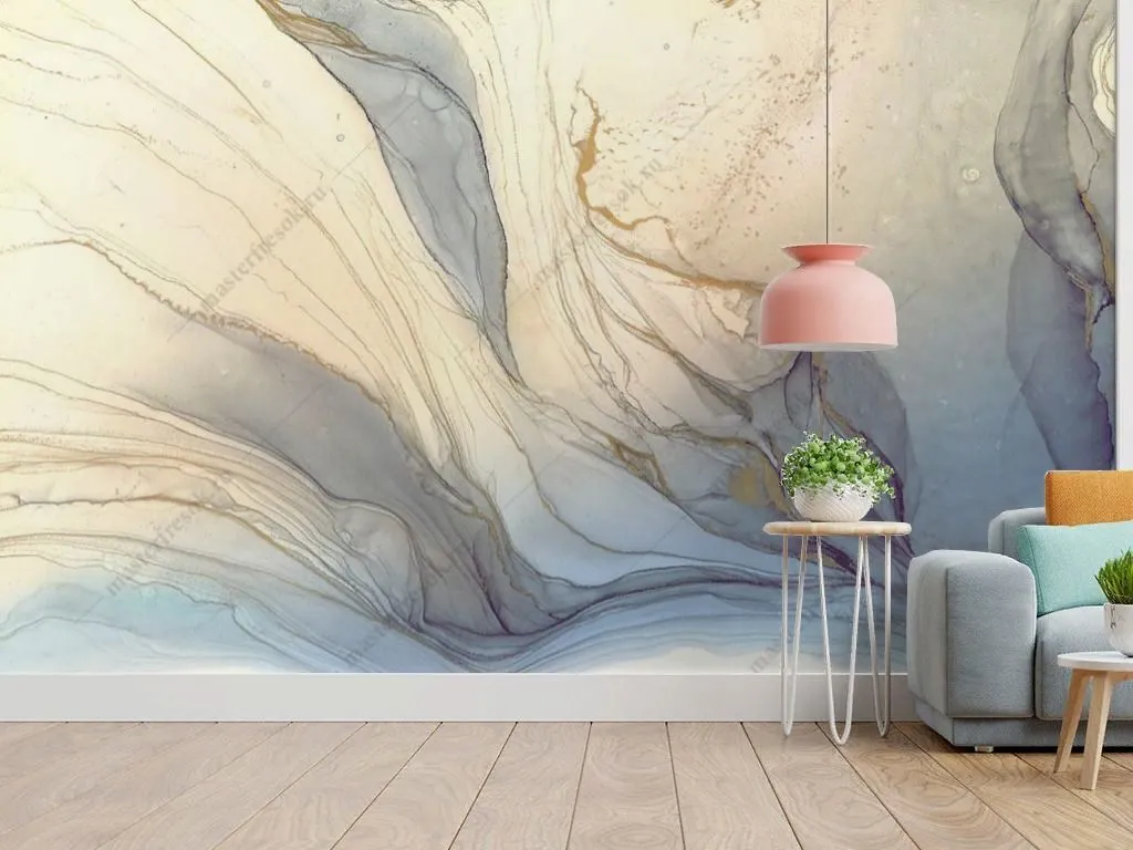 Фотообои в интерьере флюид арт глубокий синий   14-706 фото