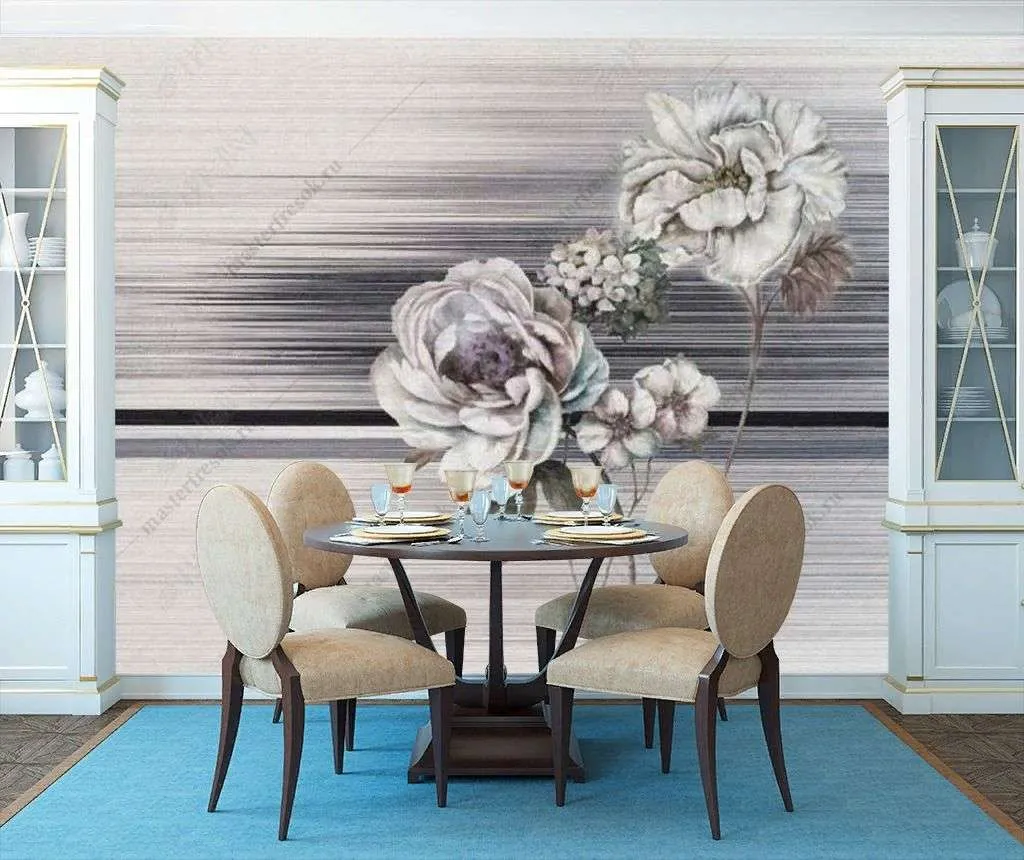 Фотообои в интерьере белые китайские пионы  15-945 фото