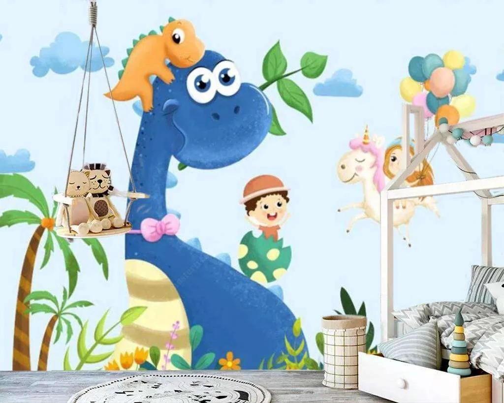 Фотообои в интерьере синий динозавр  15-628 фото