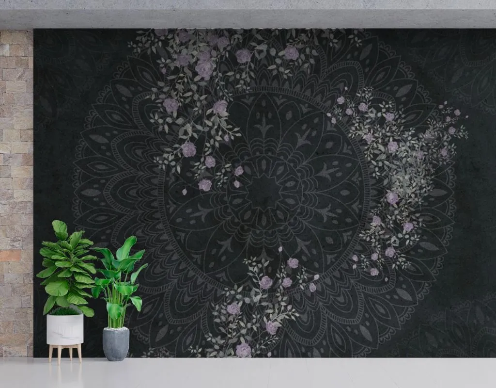 Фотообои в интерьере мандала черная  9-1598 фото