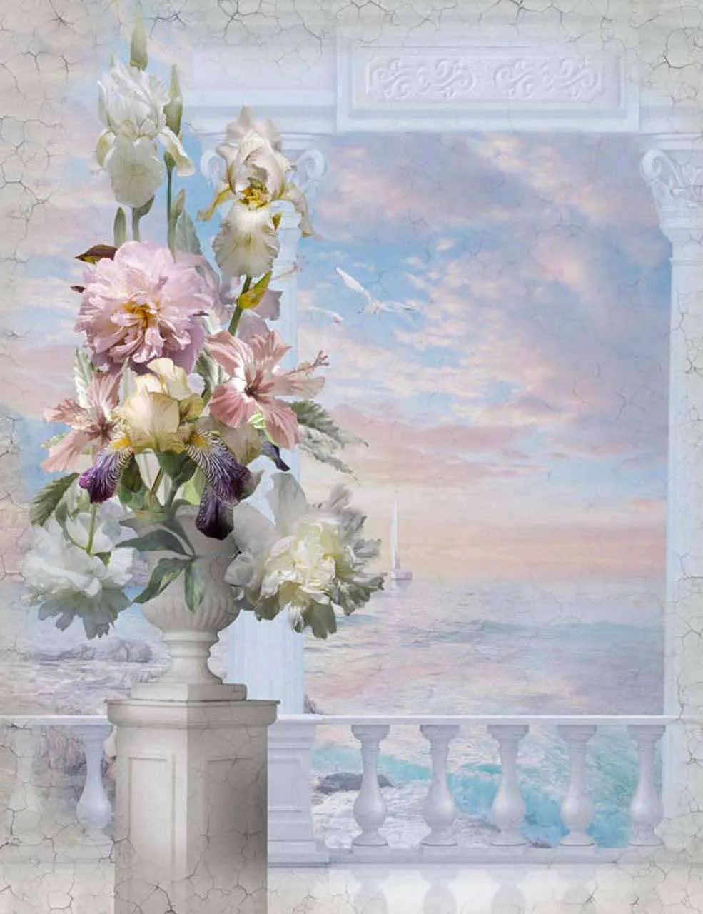 Фотообои в интерьере ваза с цветами  7-739 фото