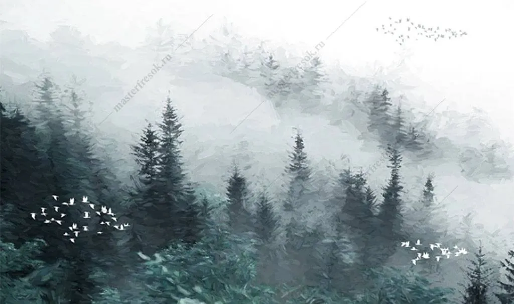 Фотообои в интерьере еловый лес  15-862 фото