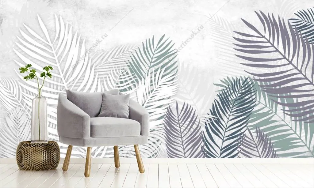 Фотообои Пальмовые листья на белом фоне  9-1196