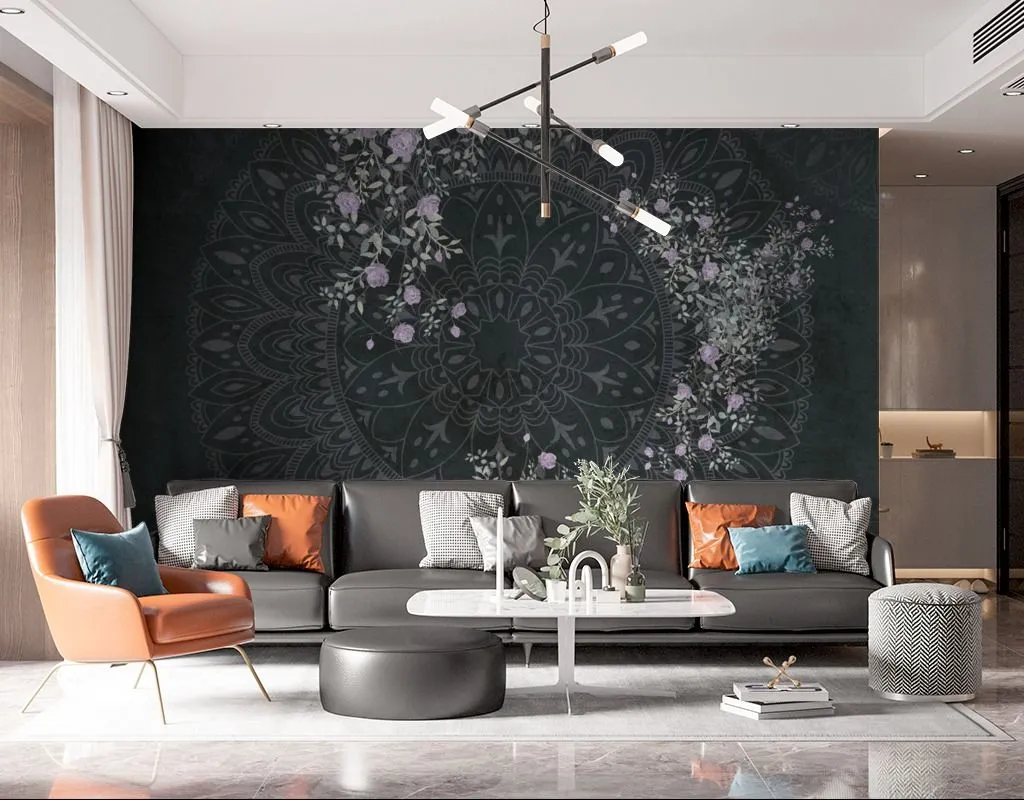 Фотообои в интерьере мандала черная  9-1598 фото
