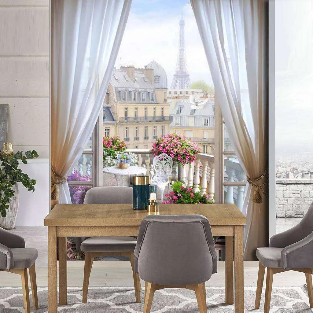 Фотообои в интерьере окно в париж  17-0107 фото