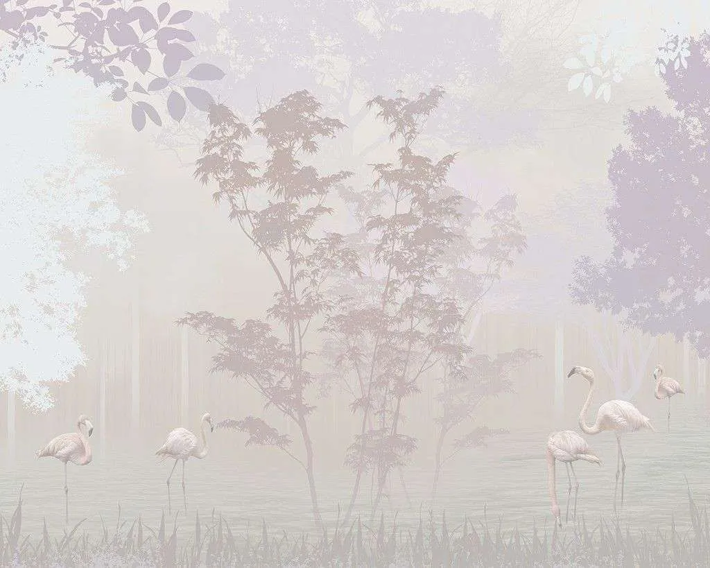 Фотообои в интерьере фламинго в розовом лесу  12-1479 фото