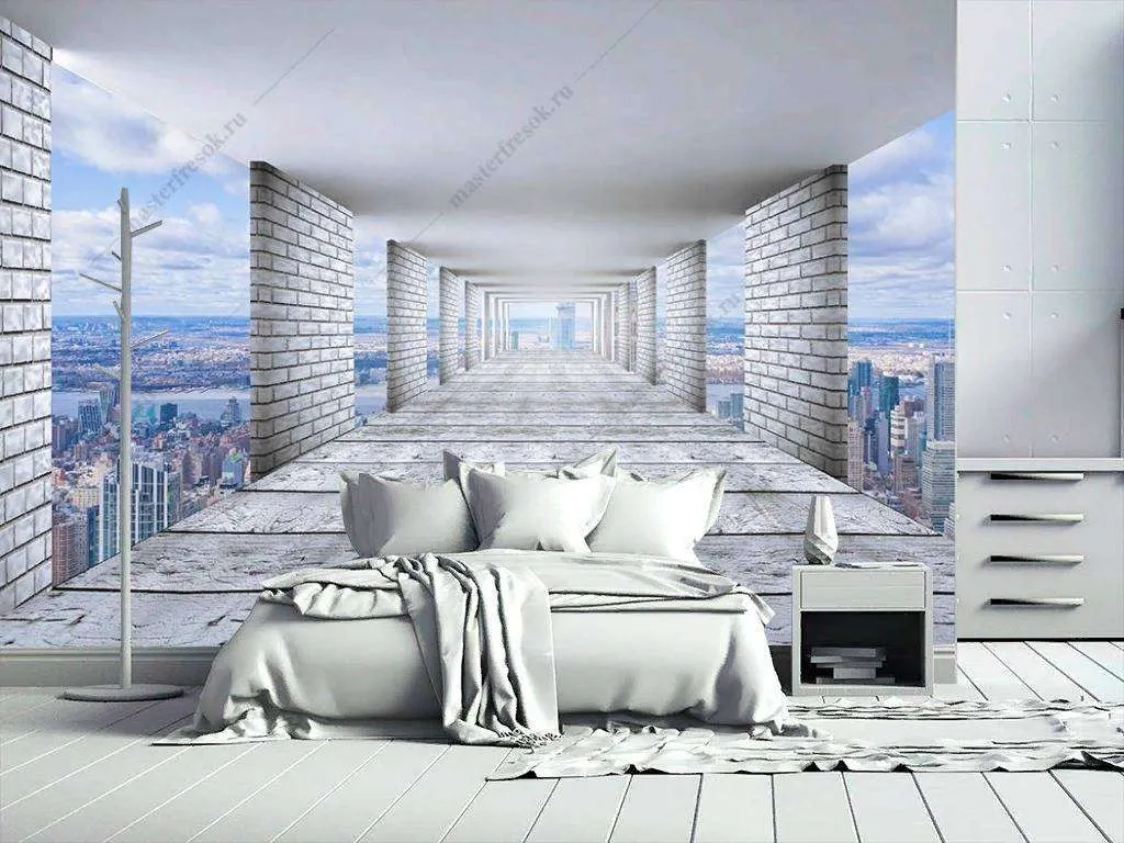 Фотообои в интерьере 3д тоннель и голубое небо  9-1188 фото