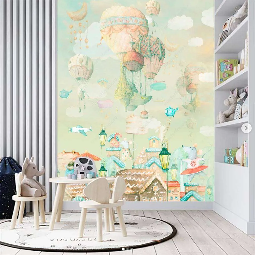 Фотообои в интерьере воздушный шар над городом  13-187 фото