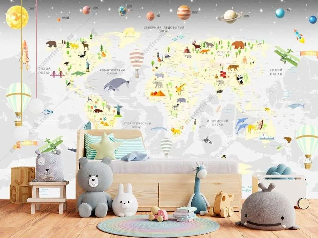 Фотообои в интерьере детская карта с планетами  14-287 фото