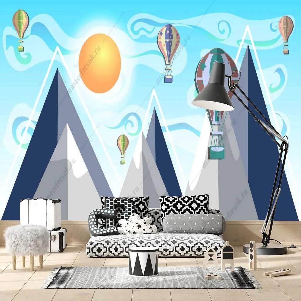 Фотообои в интерьере горы и солнце  12-854 фото