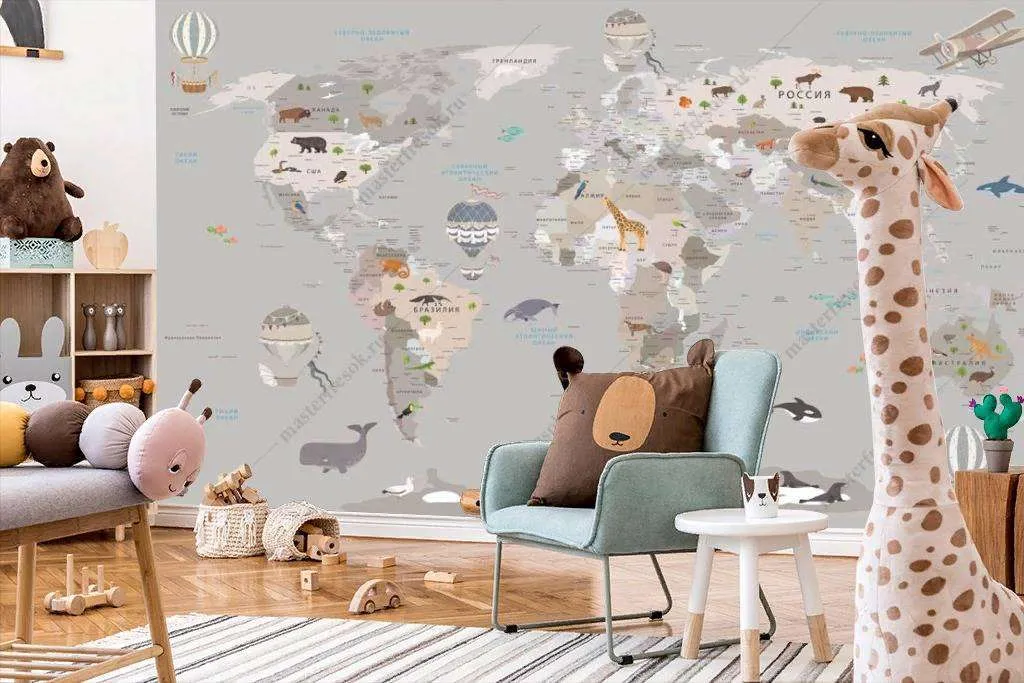 Фотообои в интерьере карта мира с границами стран  12-1186 фото