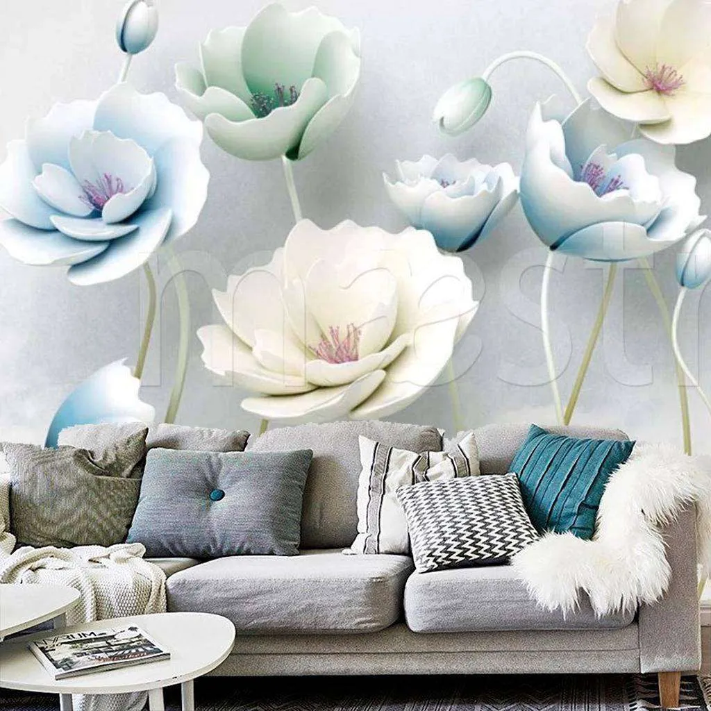 Фотообои в интерьере рельефный голубой цветок  15-016 фото