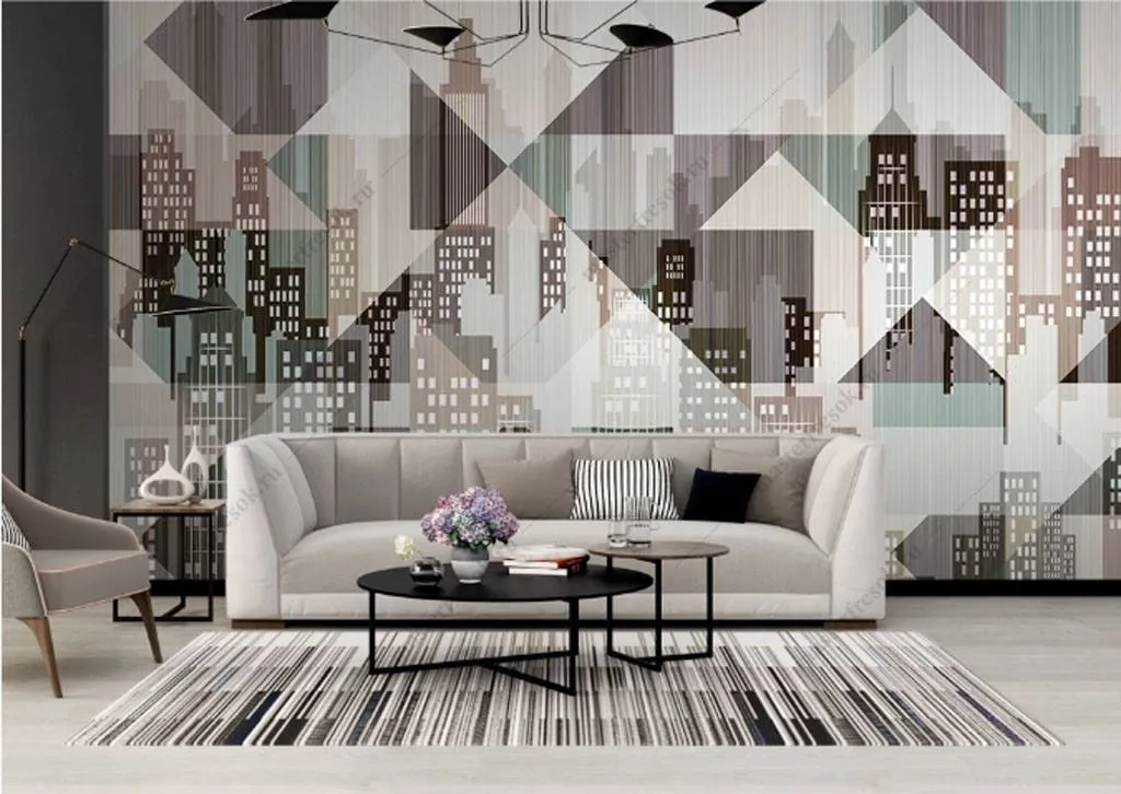 Фотообои в интерьере нарисованный город  15-847 фото
