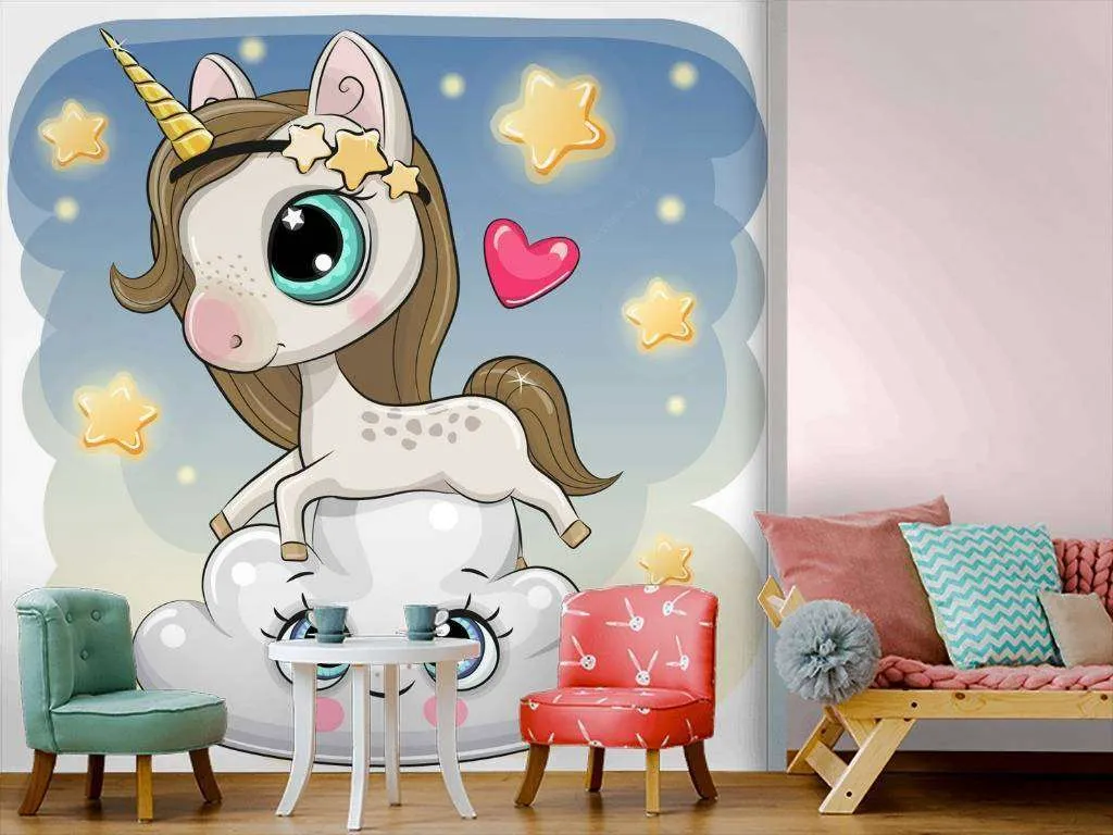 Фотообои в интерьере единорог на облачке  12-600 фото