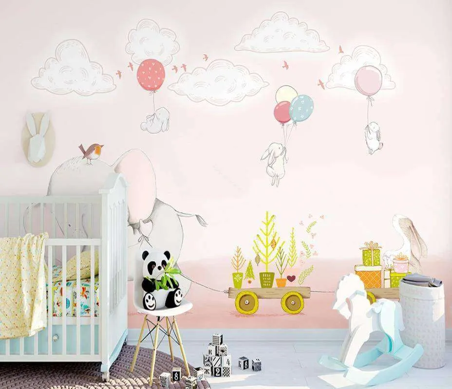 Фотообои в интерьере слоник и кролики  15-140 фото