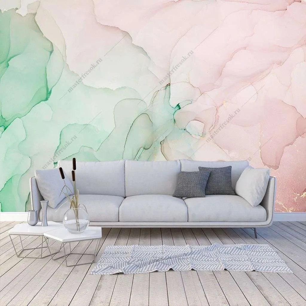 Фотообои в интерьере бирюзовая акварель  9-1414 фото