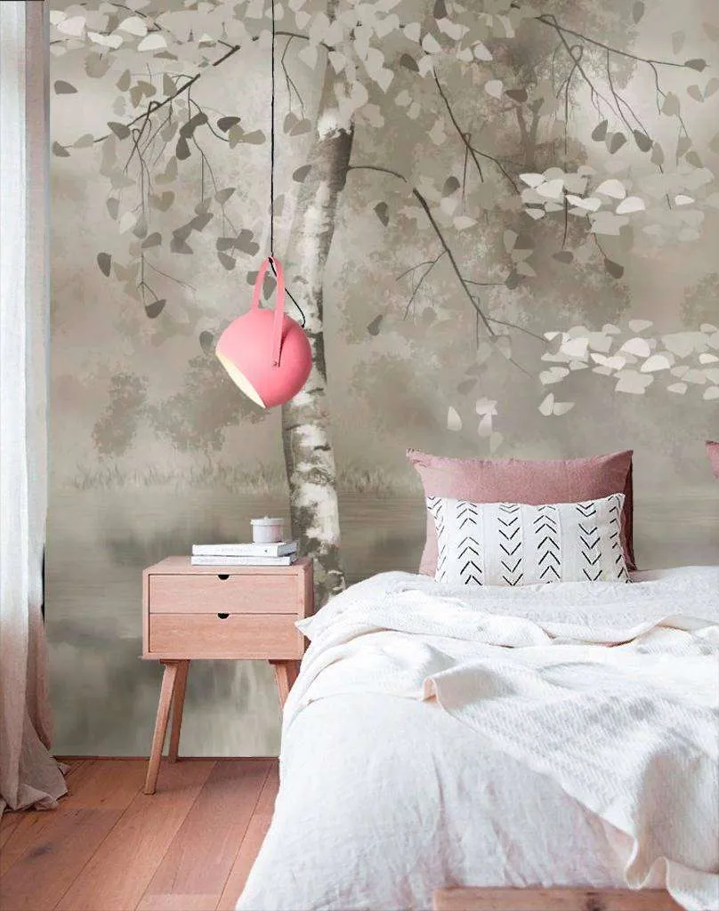 Фотообои в интерьере береза акварелью  13-293 фото