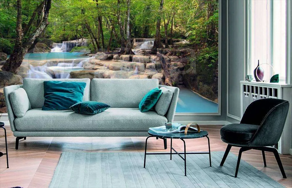 Фотообои в интерьере ступенчатый водопад  4-375 фото