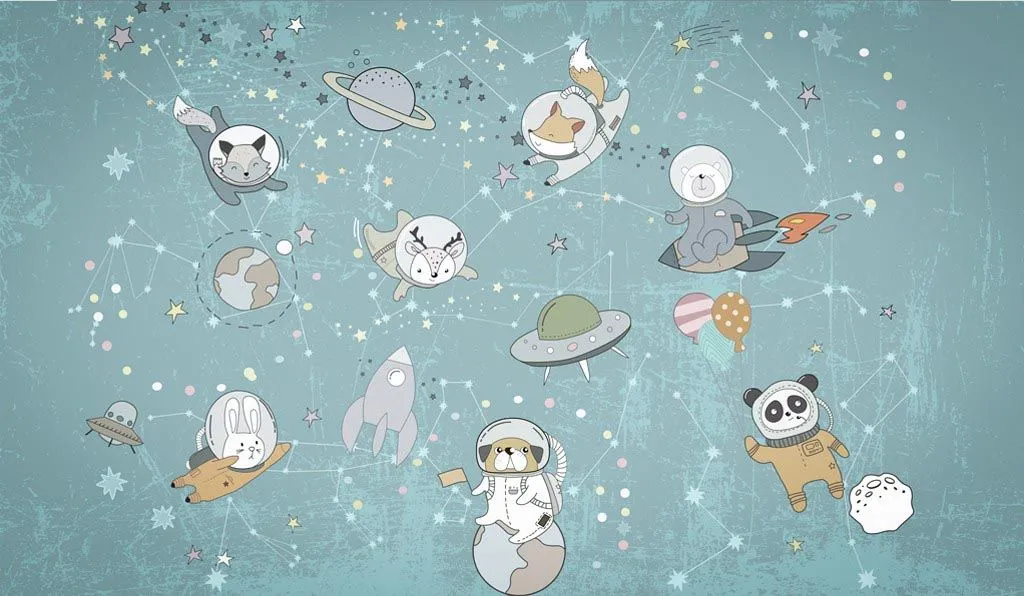 Фотообои в интерьере космос детский с животными  14-669 фото