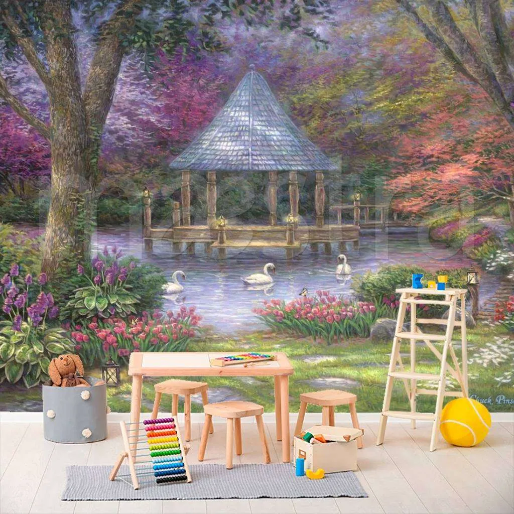 Фотообои Пруд с лебедями  8-124