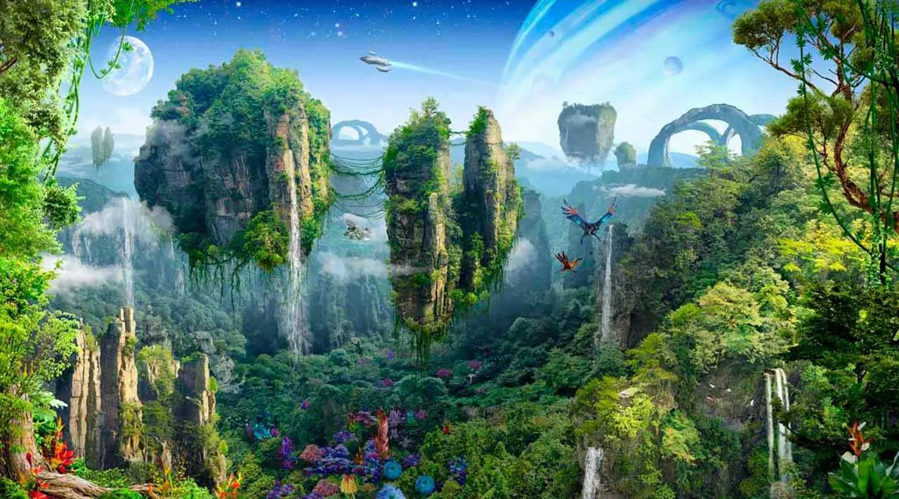 Фотообои в интерьере фантастическая природа с летающими островами  11-155 фото