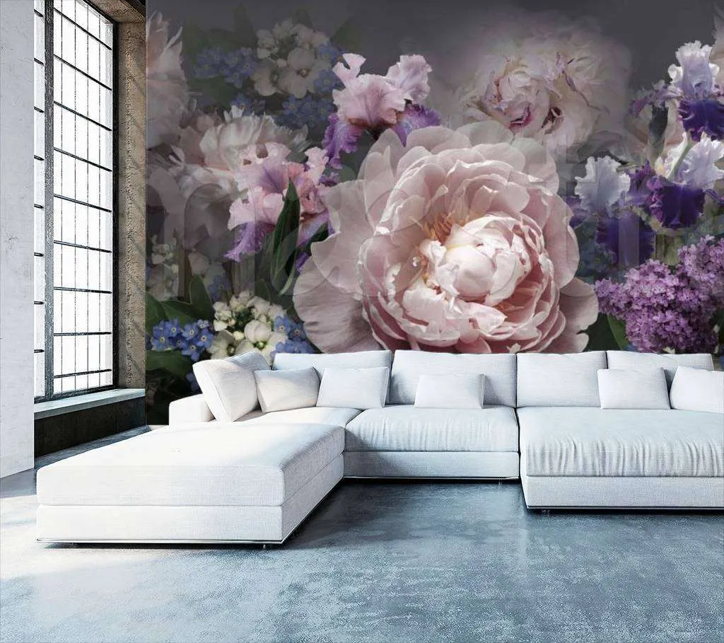 Фотообои Пионы розового цвета на темном фоне  7-862