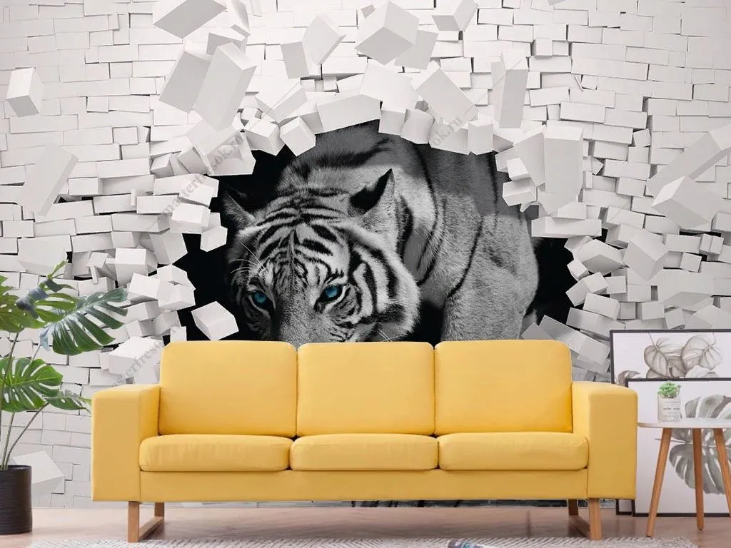 Фотообои Тигр черно-белый 3D  10-991