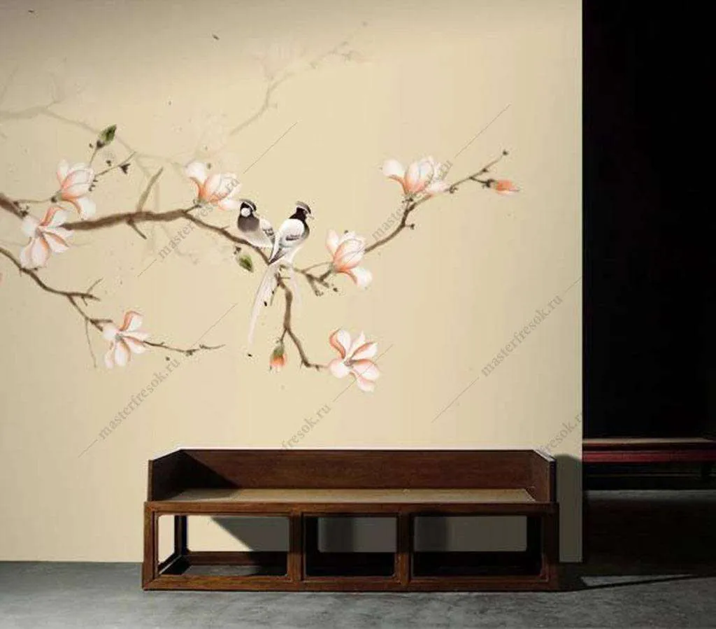 Фотообои в интерьере веточка сакуры  15-894 фото
