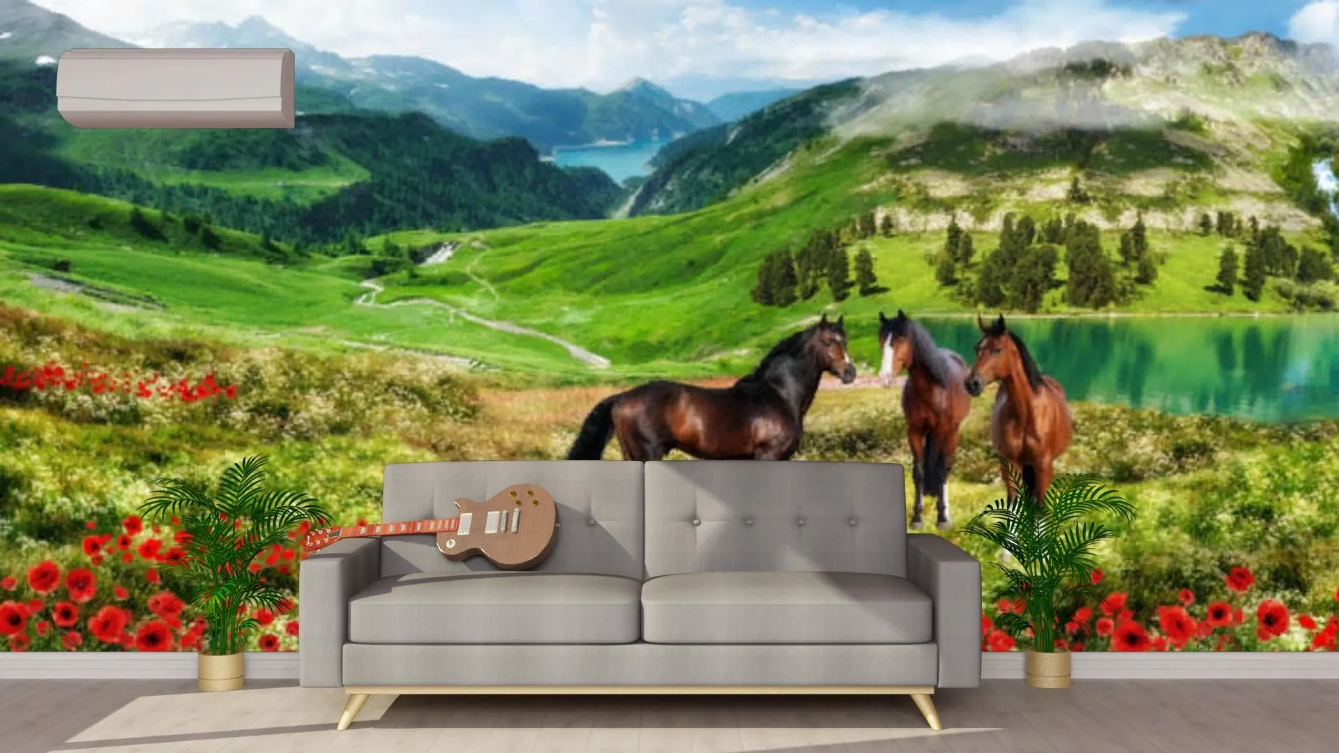 Фотообои в интерьере кони на природе  19-0048 фото