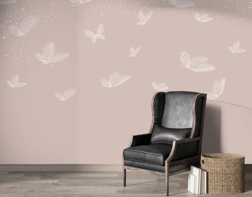 Фотообои в интерьере бабочки белые  9-2098 фото