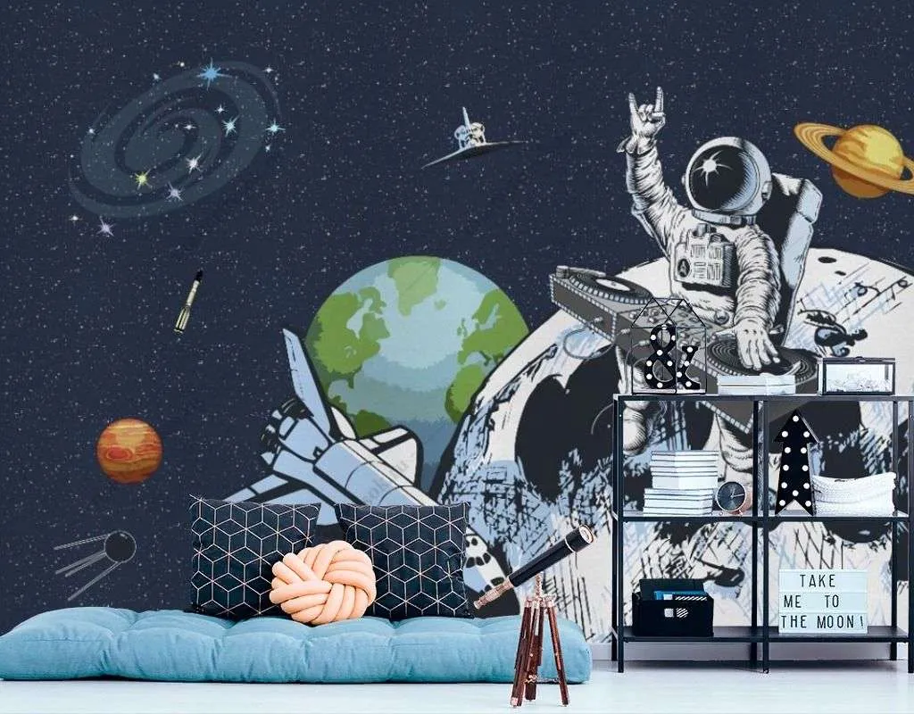 Фотообои в интерьере в детскую: космонавт-диджей.   14-734 фото
