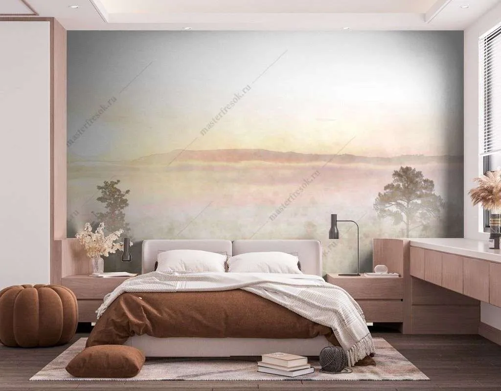 Фотообои в интерьере рассвет в поле  14-377 фото