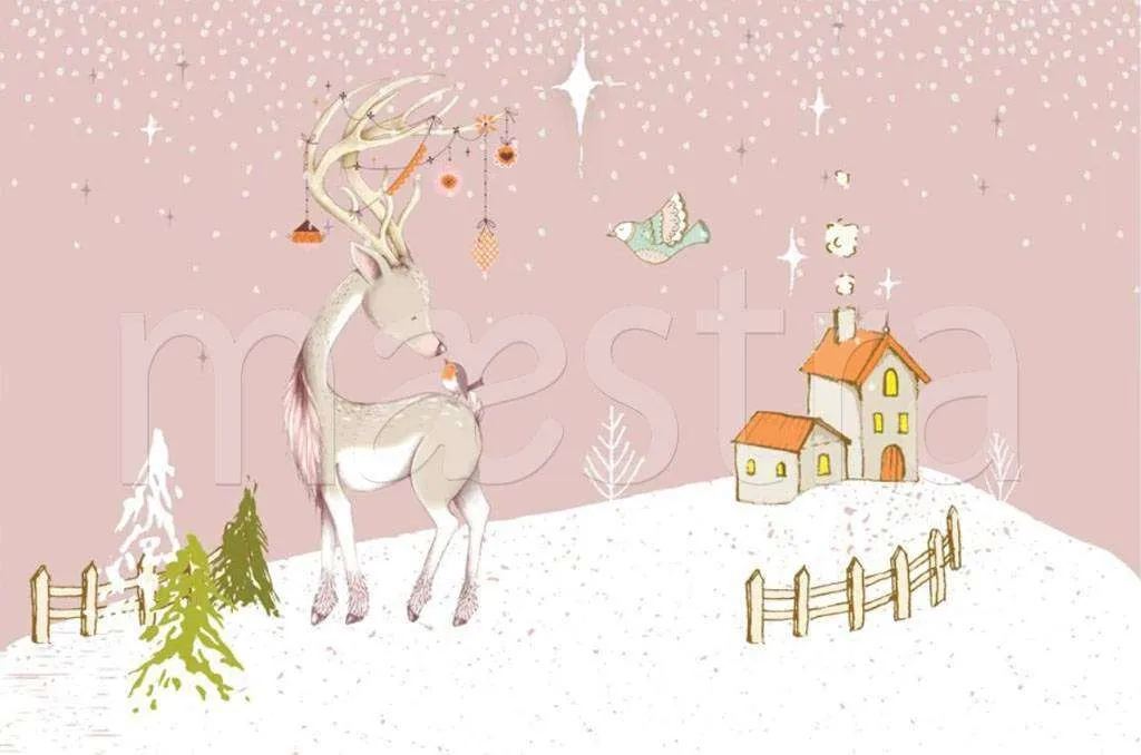 Фотообои в интерьере олененок и новый год  15-180 фото