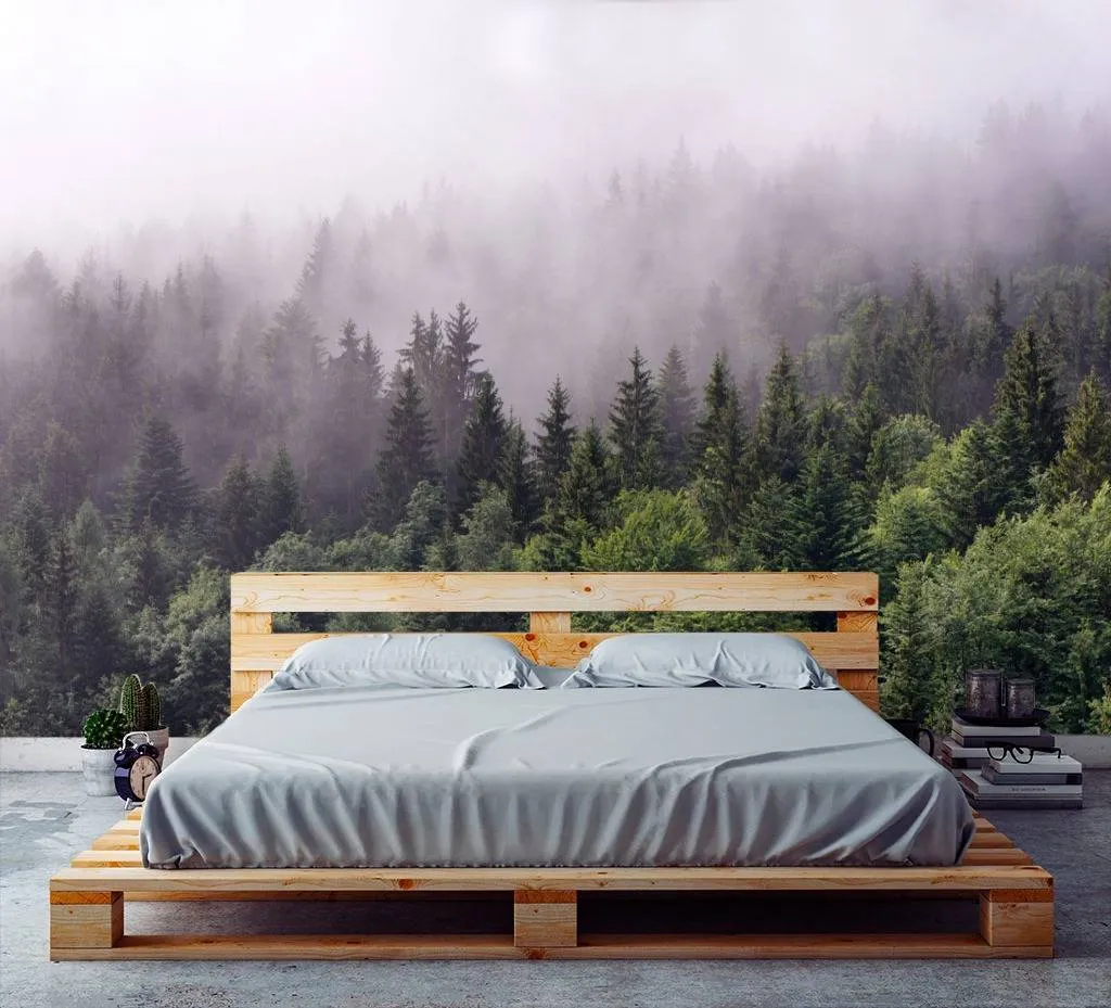 Фотообои в интерьере туман в зеленом лесу  9-985 фото