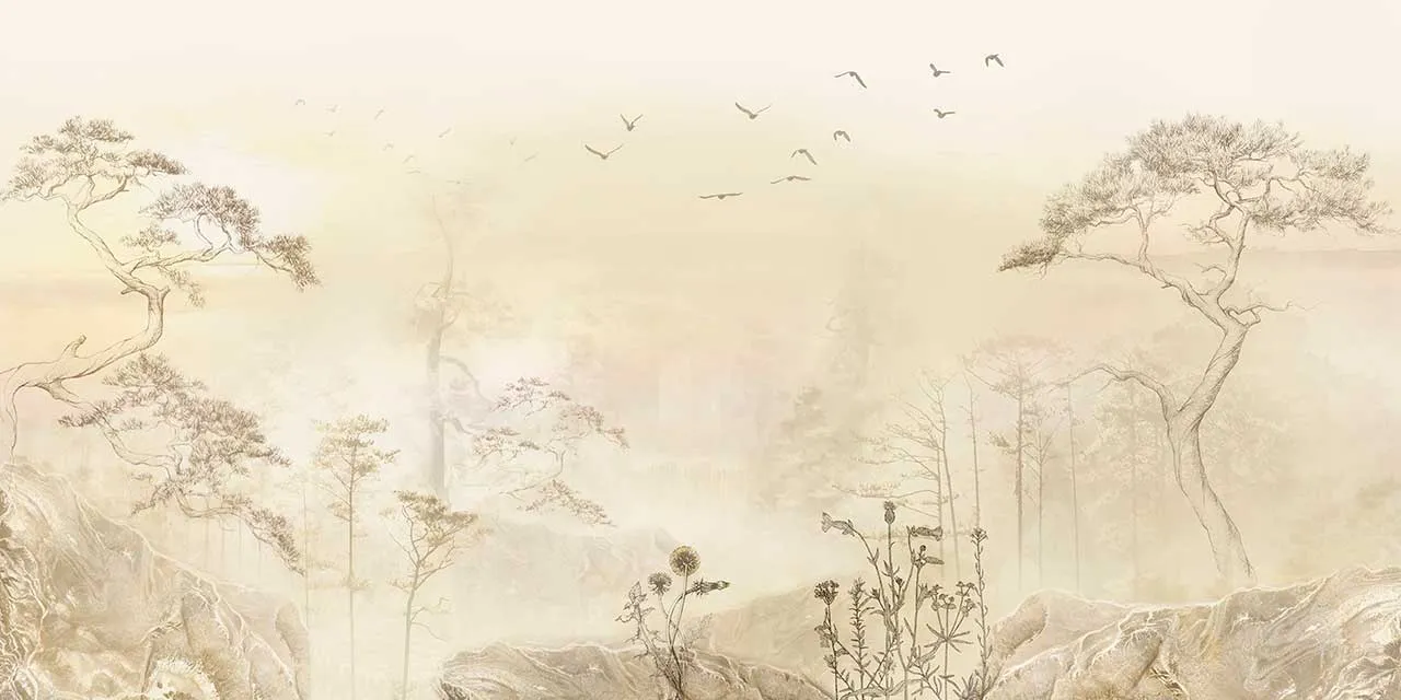 Фотообои в интерьере золотой лес  13-418 фото