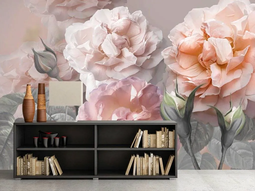 Фотообои в интерьере пионы акварелью  13-278 фото