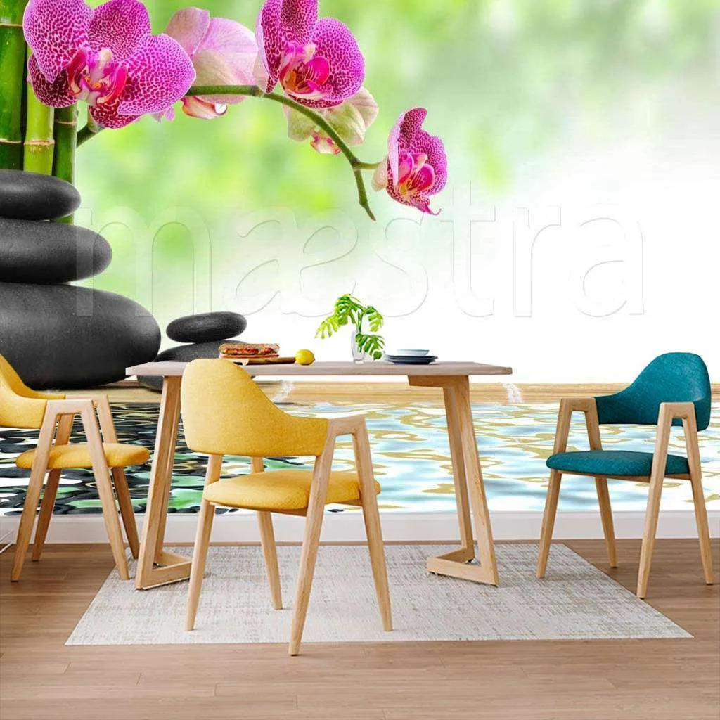 Фотообои Фиолетовая орхидея над водой и камни  10-219