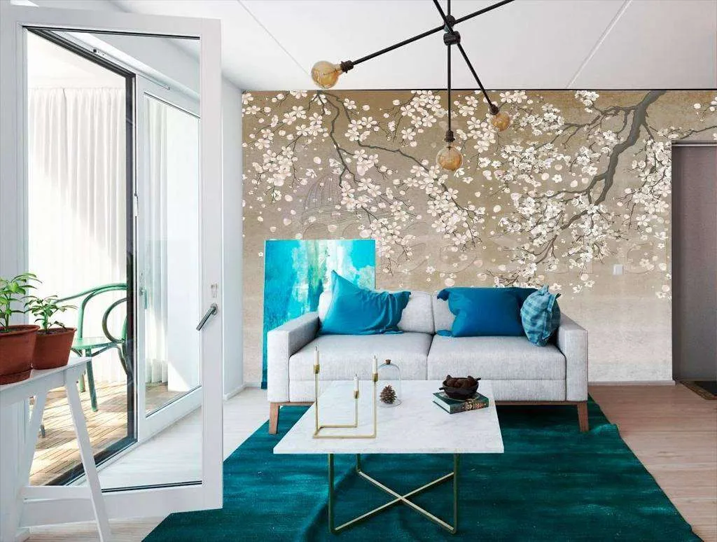 Фотообои в интерьере японская вишня в цвету  7-793 фото