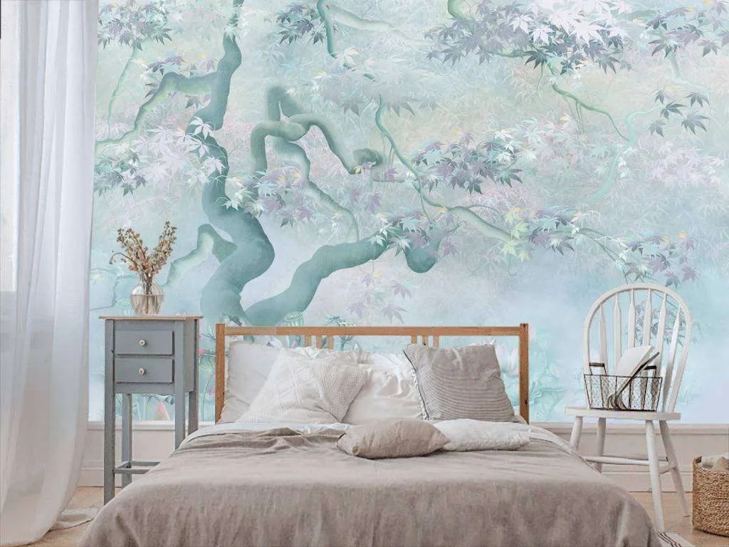 Фотообои в интерьере дерево в листьях  13-198 фото