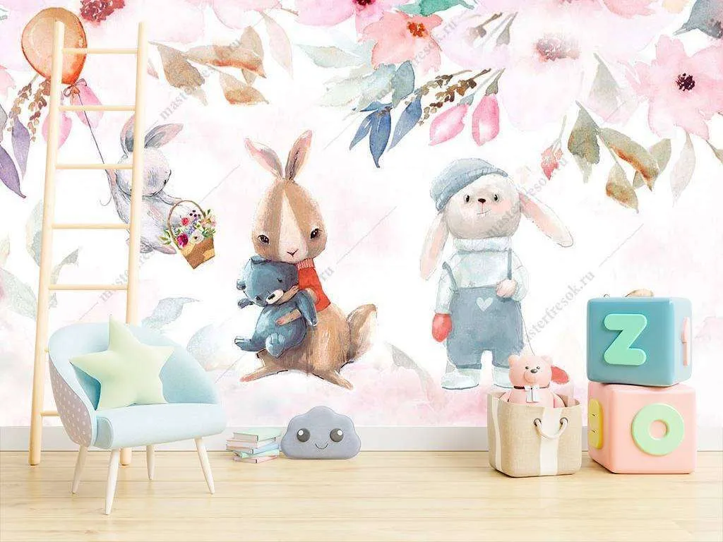 Фотообои в интерьере иллюстрация с животными  14-003 фото