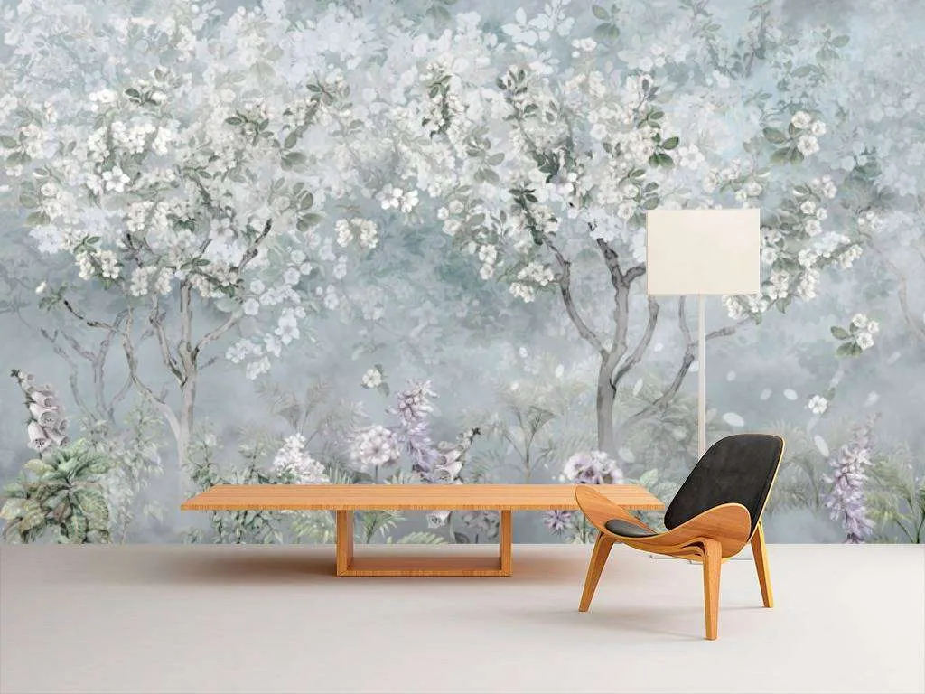 Фотообои в интерьере цветущее дерево  13-200 фото