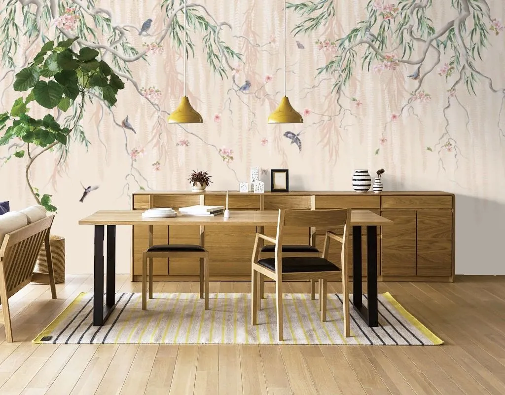 Фотообои в интерьере нежные веточки с птицами  13-721 фото