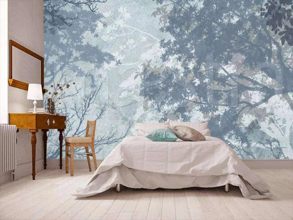 Фотообои Деревья на синем фоне  7-619